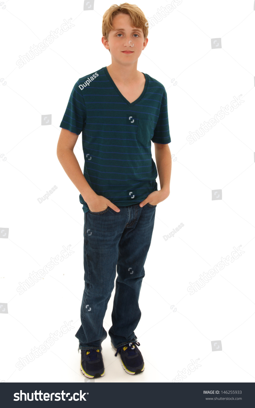 Attractive Caucasian Teen Boy Standing With Hands In Pockets. Stock ...