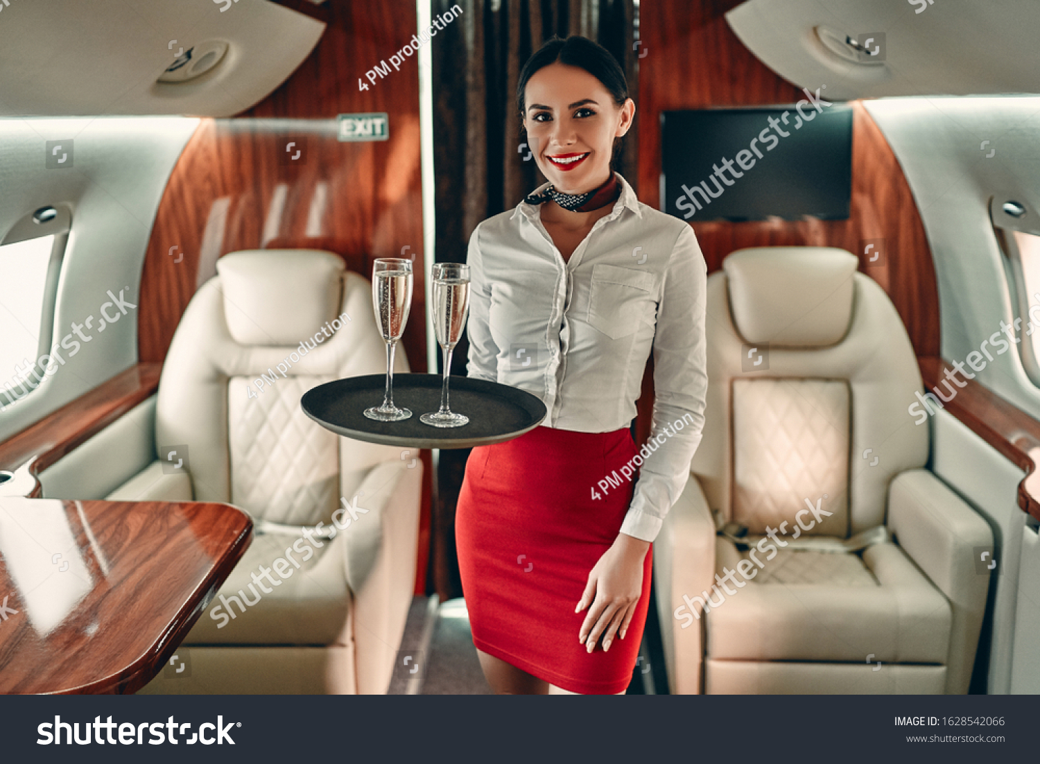 Attractive Female Flight Attendant Private Jet Foto De Stock 1628542066 Shutterstock