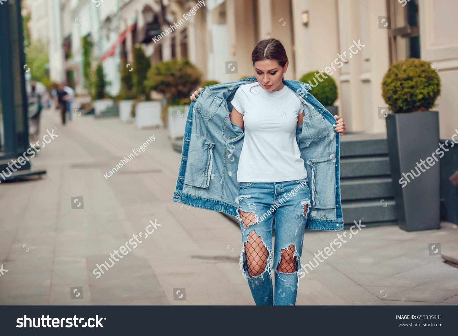 jean jacket and white shirt