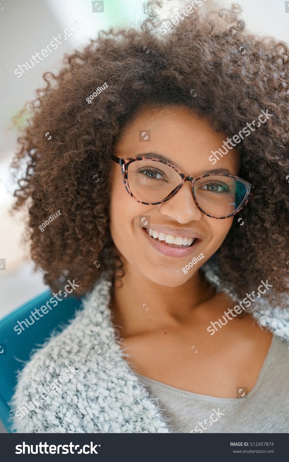 Attractive Mixed Race Woman Eyeglasses Relaxing Stock Photo Edit