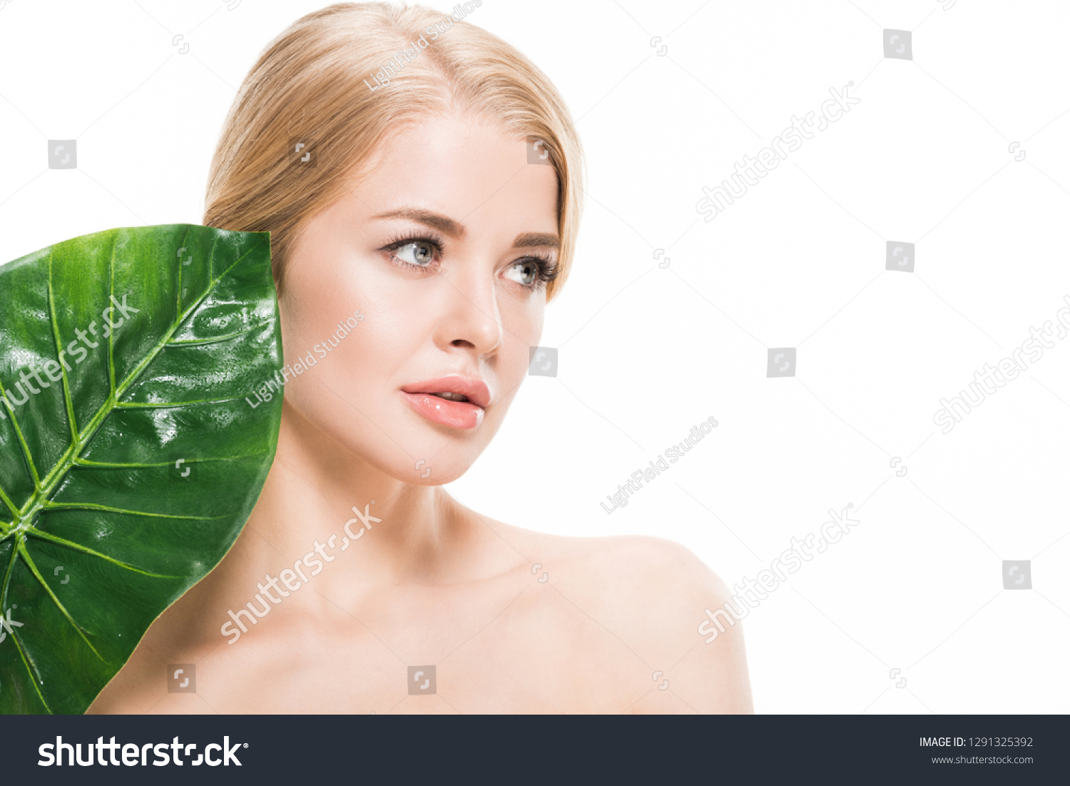 Attractive Naked Girl Green Tropical Leaf Stock Photo Shutterstock