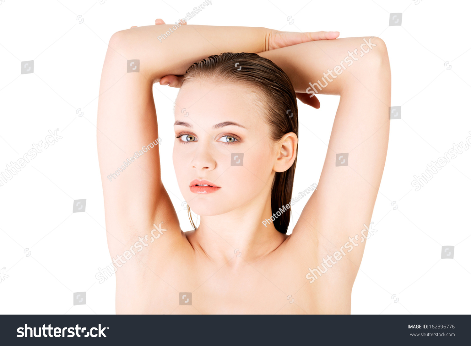 Attractive Naked Woman Her Hands Above Foto Stok Shutterstock