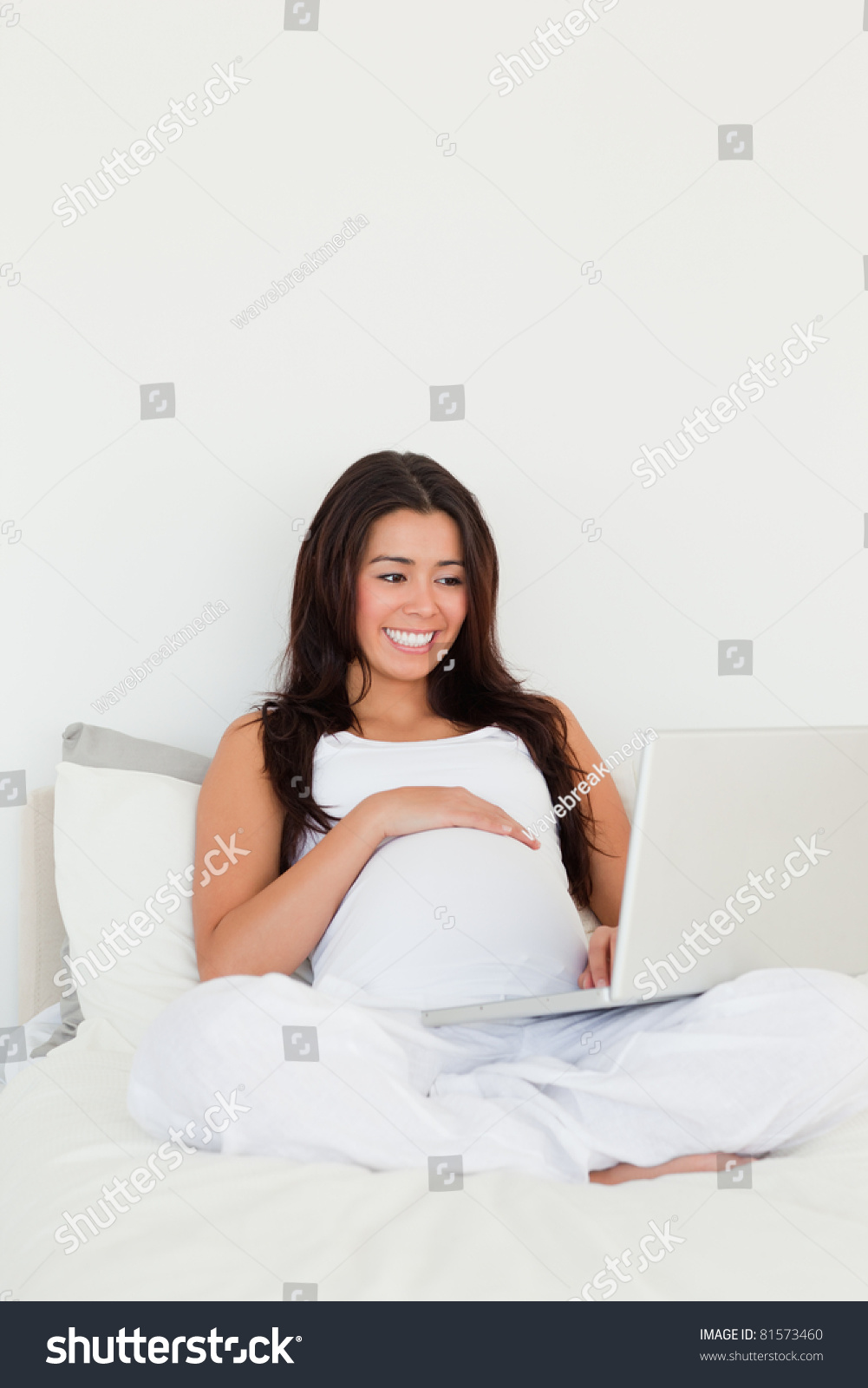 Attractive Pregnant Woman Relaxing Her Laptop Stock Photo Edit