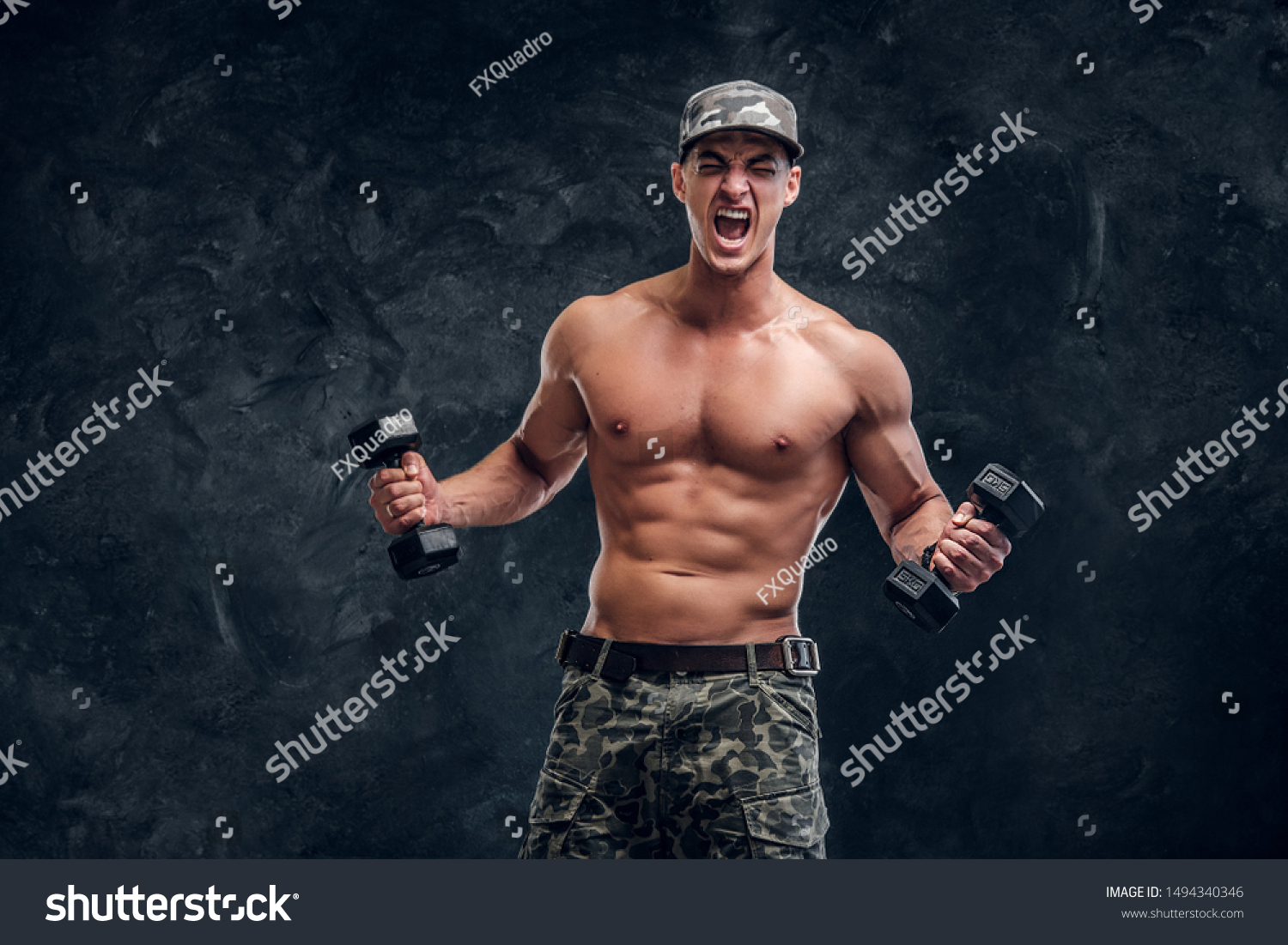Attractive Shirtless Man Cap Doing Exercises库存照片 Shutterstock