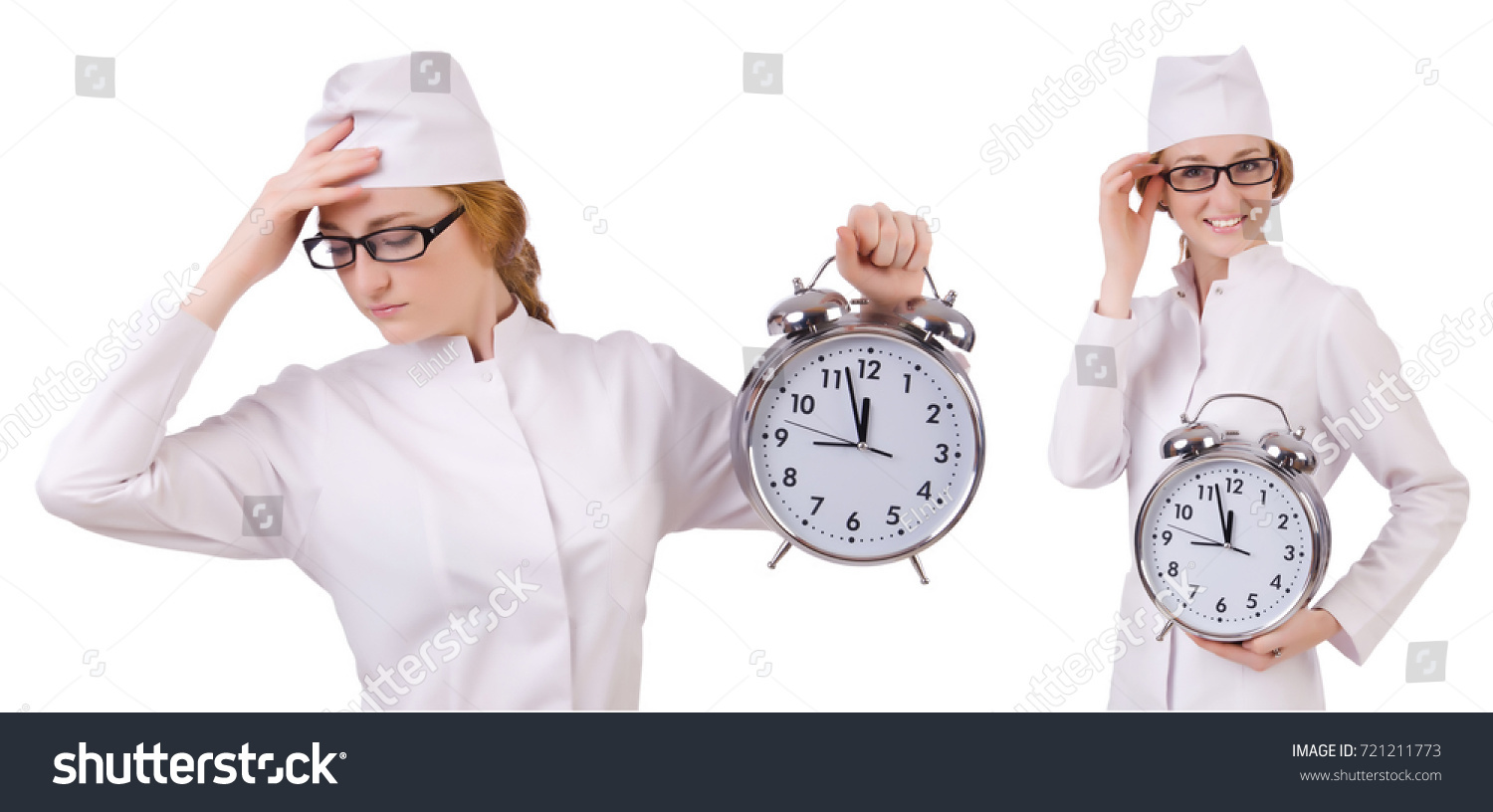  Sky Blue Classic  Template Design Featuring Attractive Woman Doctor with big Clock