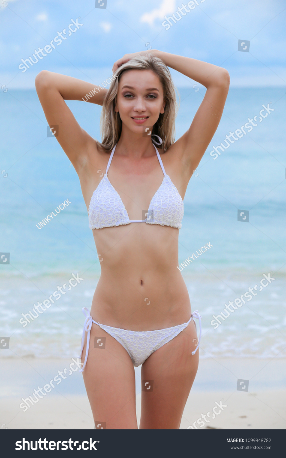 Attractive Woman White Bikini Perfect Body Stock Photo Edit Now 1099848782