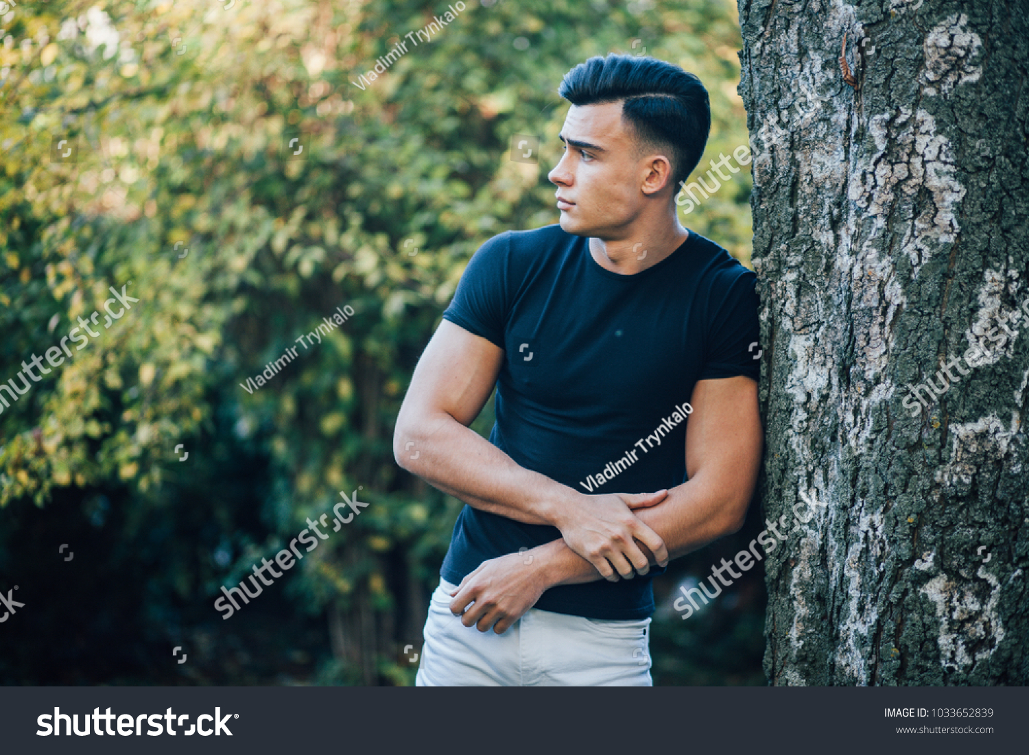 Attractive Young Man Model Leaning Against Stock Photo 1033652839 ...