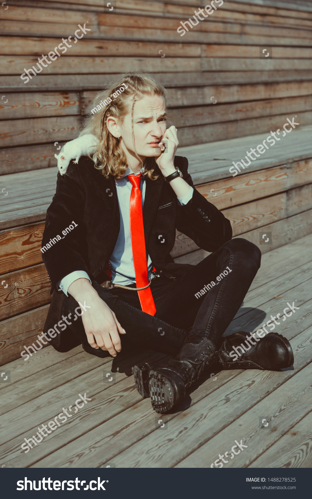 Attractive Young Man Long Blonde Hair Stock Photo Edit Now