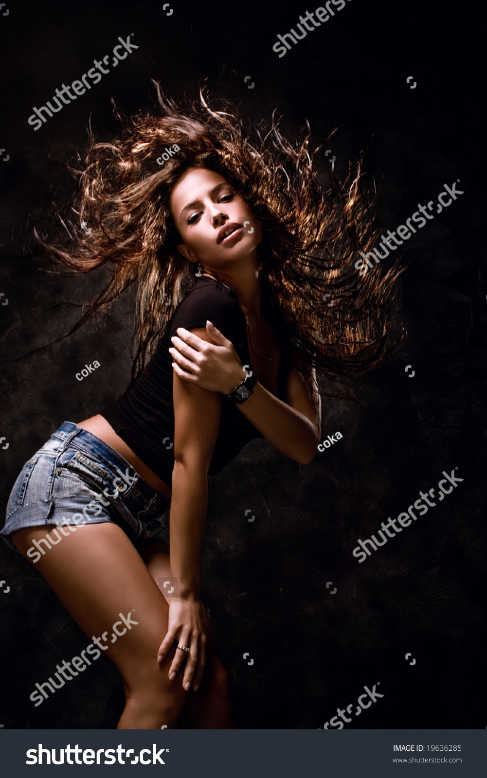 Attractive Young Woman Dancing Hair Flying Stock Photo 19636285 ...