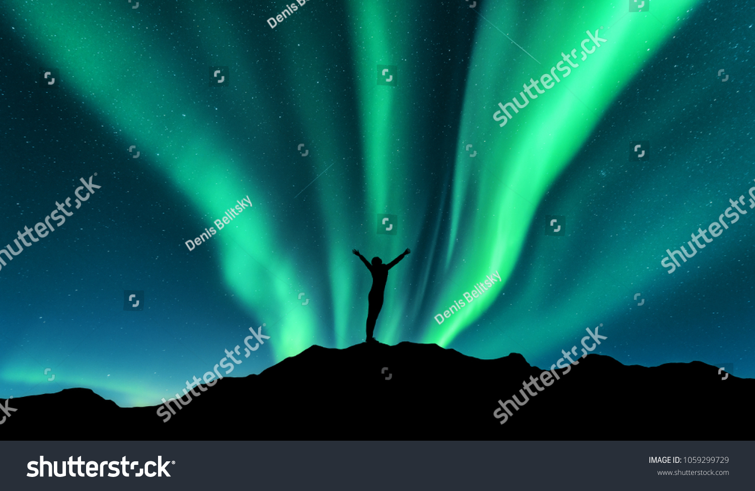 Aurora Silhouette Standing Woman Raised Arms Stock Photo 1059299729 ...