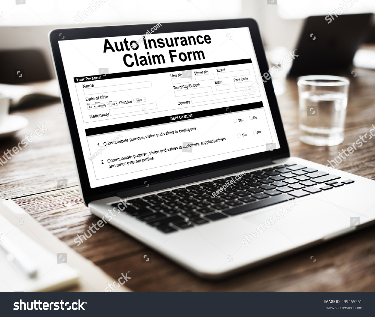 Auto Insurance Claim Form Document Indemnity Stock Photo ...