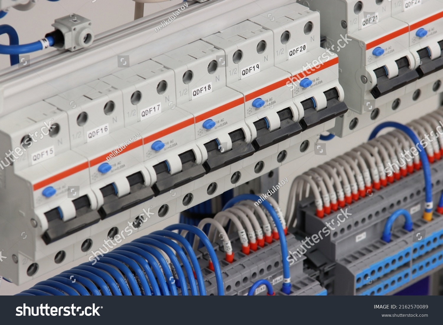 Automatic Current Switches Installed Electrical Panel Stock Photo