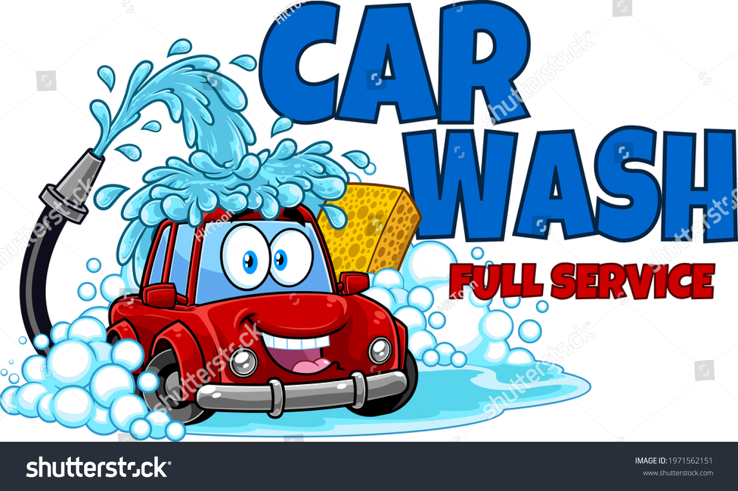 Automobile Cartoon Character Washing Itself Over Stock Illustration ...