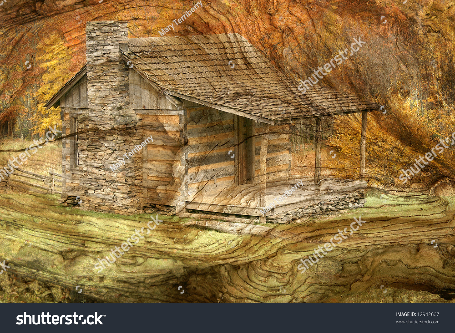 Autumn Log Cabin Wood Texture Composite Stock Photo Edit Now