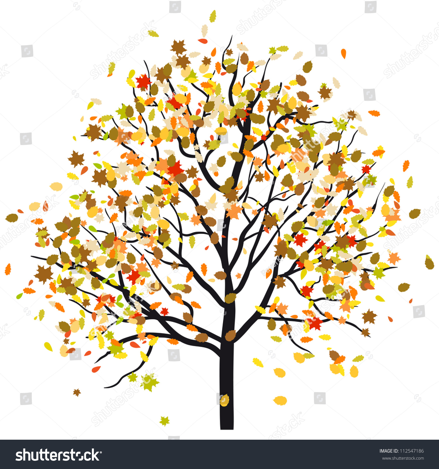 Autumn Tree Falling Leaves Stock Illustration 112547186