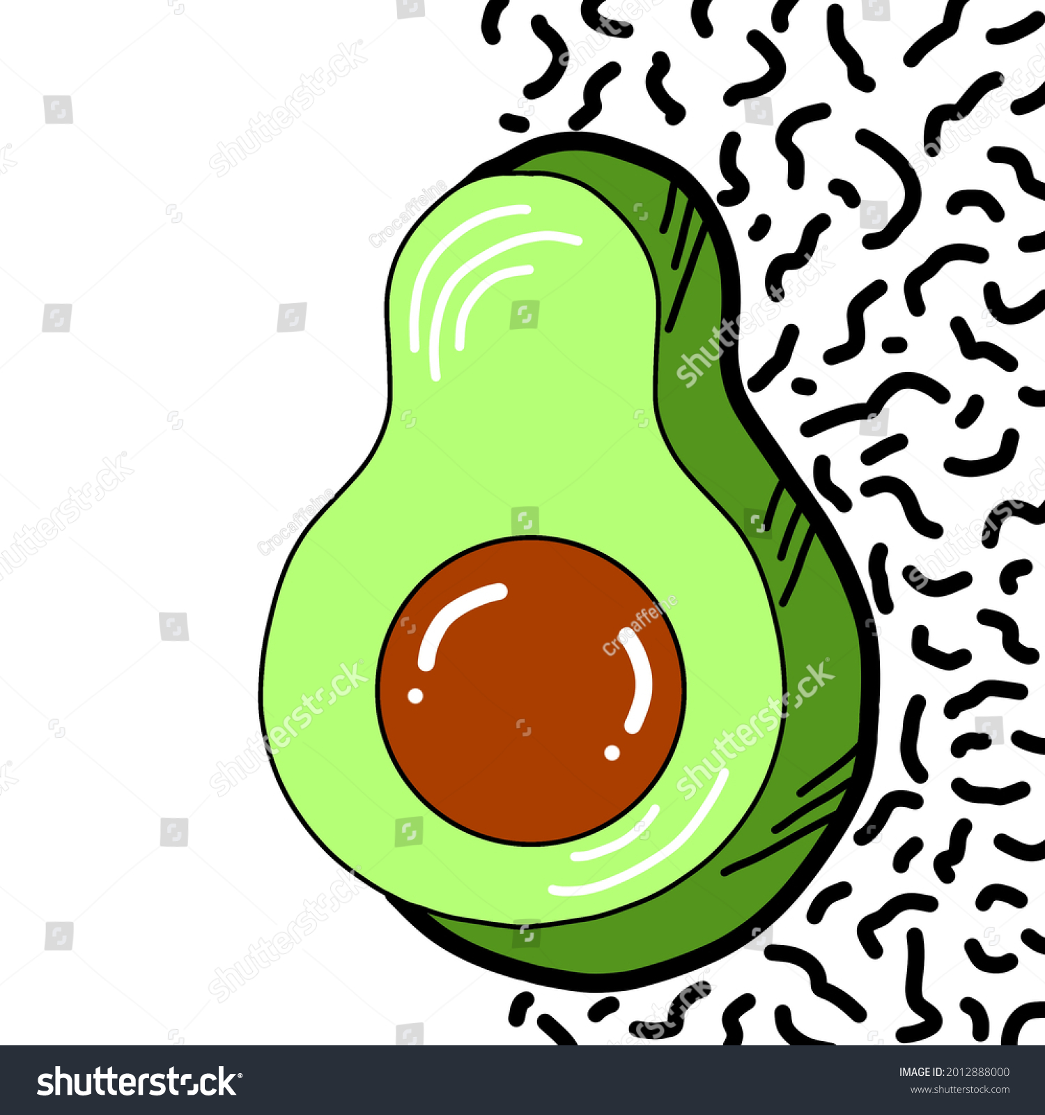 Avocado Illustration Black White Doodle Background Stock Illustration