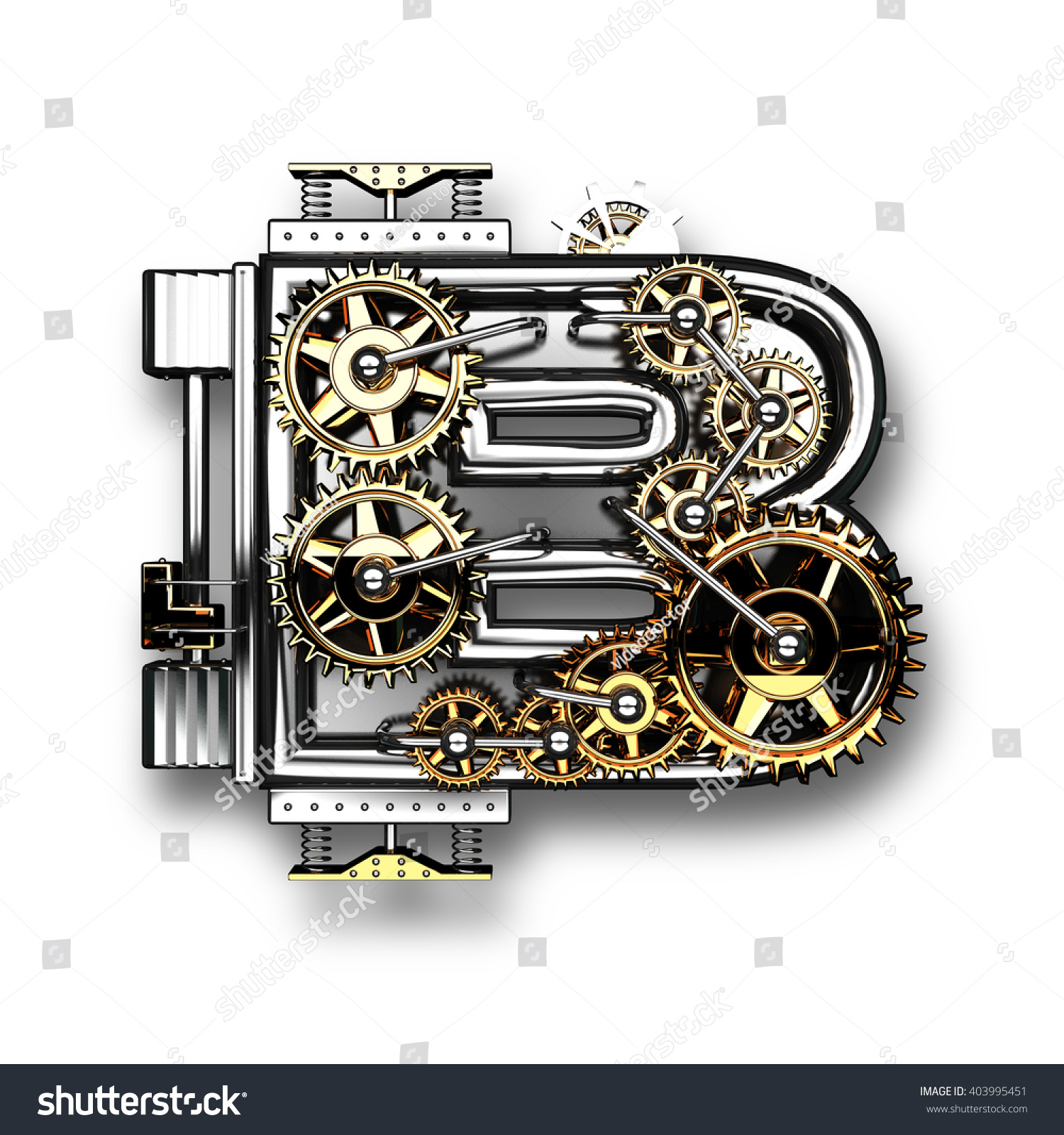 B Isolated Metal Letter With Gears On White Background. 3d Illustration ...