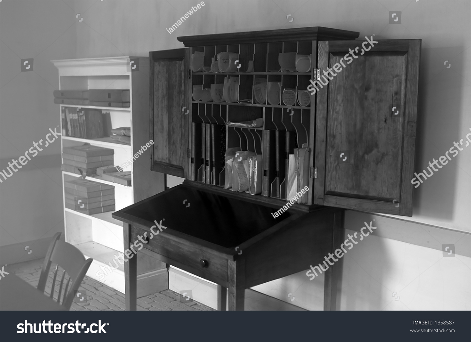 Bw Pigeon Hole Desk Maids Room Stock Photo Edit Now 1358587