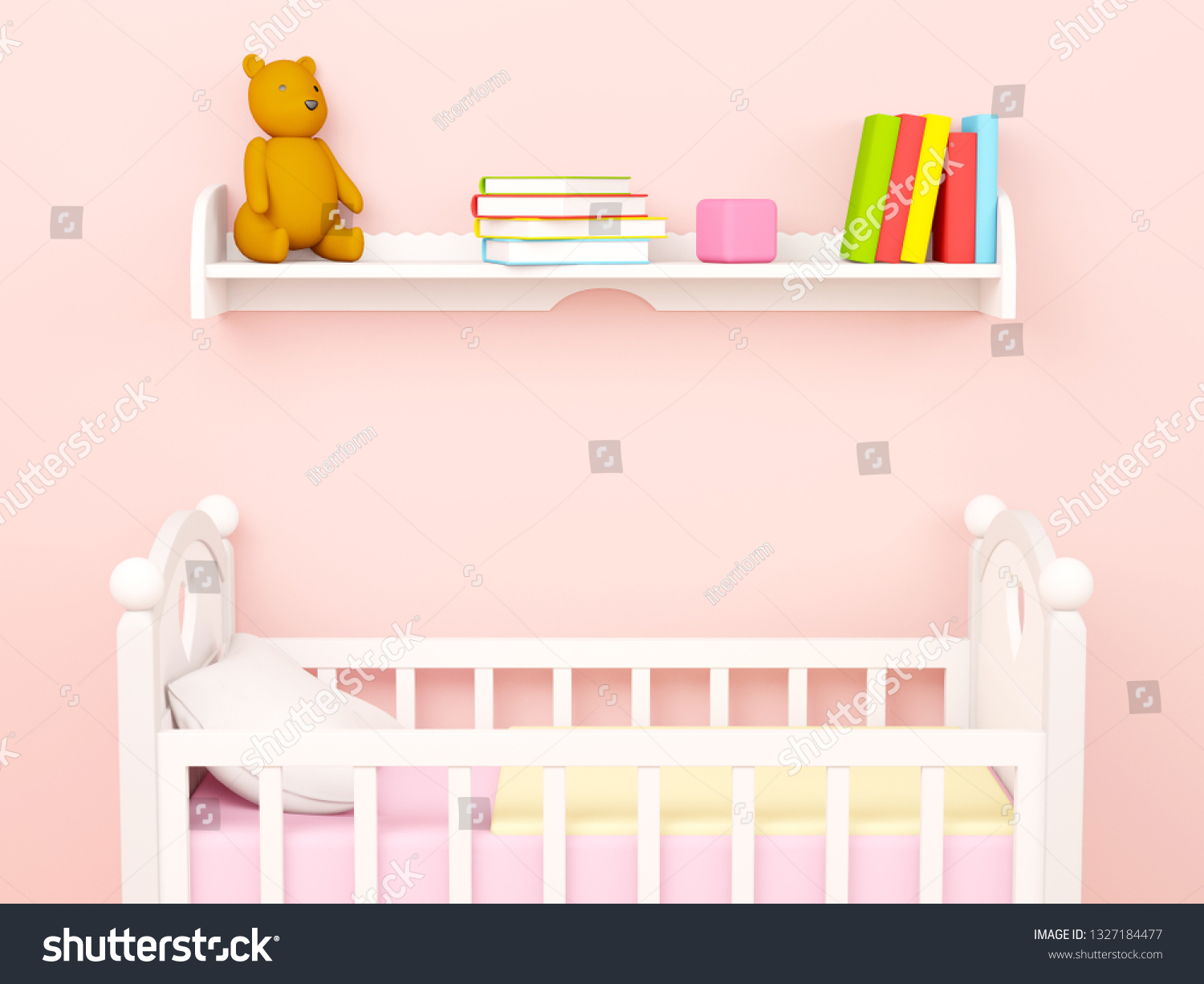 Baby Bedroom Flat Wall Crib Bookshelf Stock Illustration 1327184477