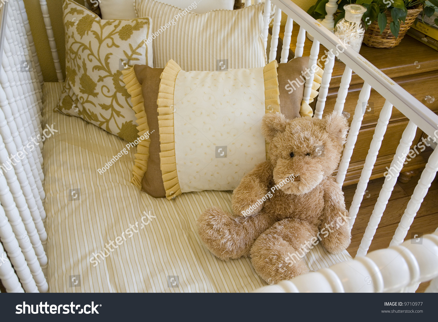 Baby Bedroom Crib Pillows Teddy Bear Royalty Free Stock Image