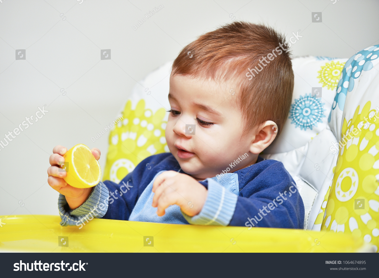 Baby Boy Baby Chair Lemon Stock Photo Edit Now 1064674895