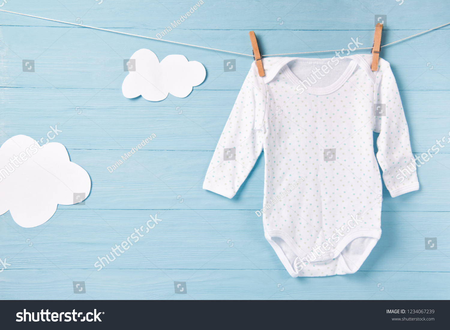 Baby Clothes White Clouds On Clothesline Stock Photo (Edit Now) 1234067239
