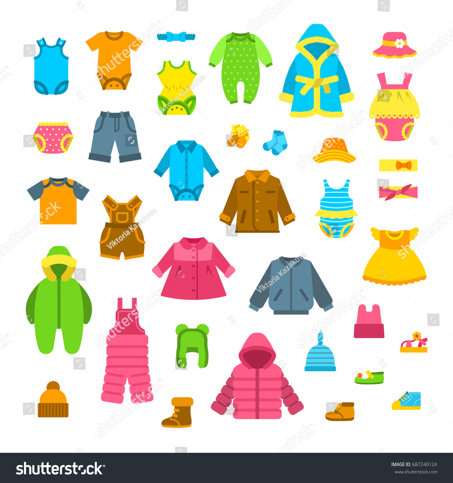 Baby Clothes Illustrations Set Newborn Kid Stock Illustration 687240124