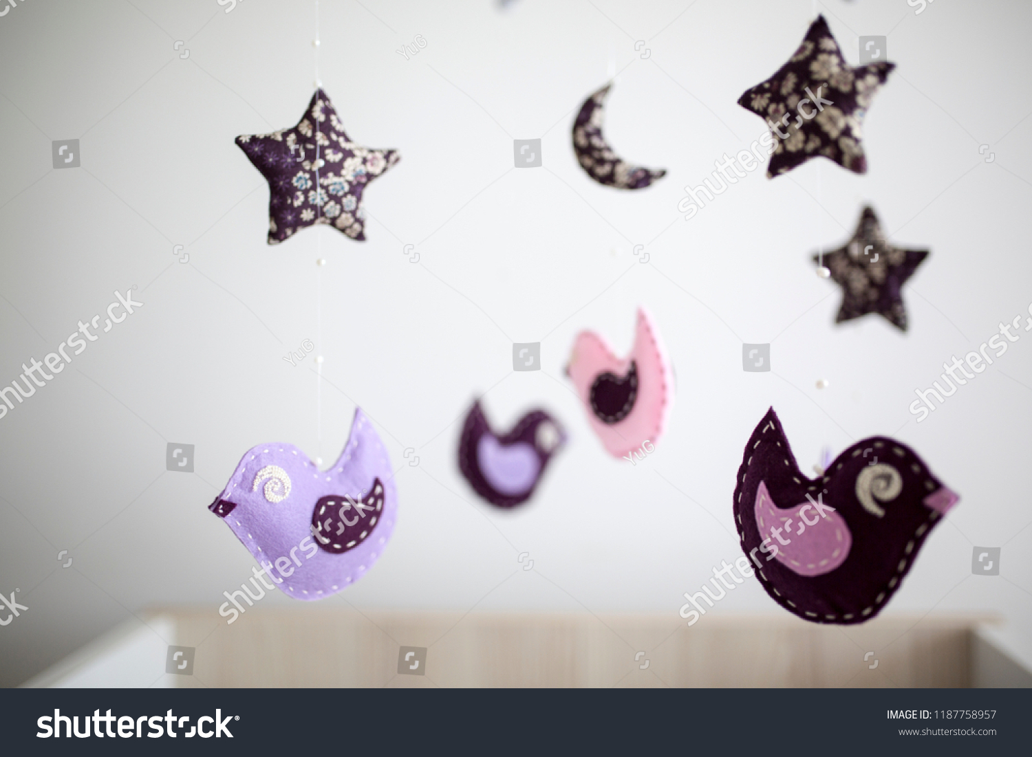 Baby Crib Mobile Stuffed Birds Purple Stock Photo Edit Now