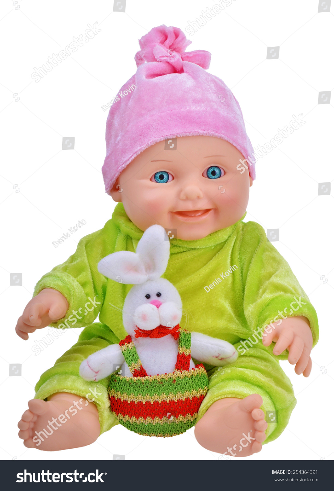 Baby Doll Easter Rabbit Isolated On Stock Photo 254364391 ...