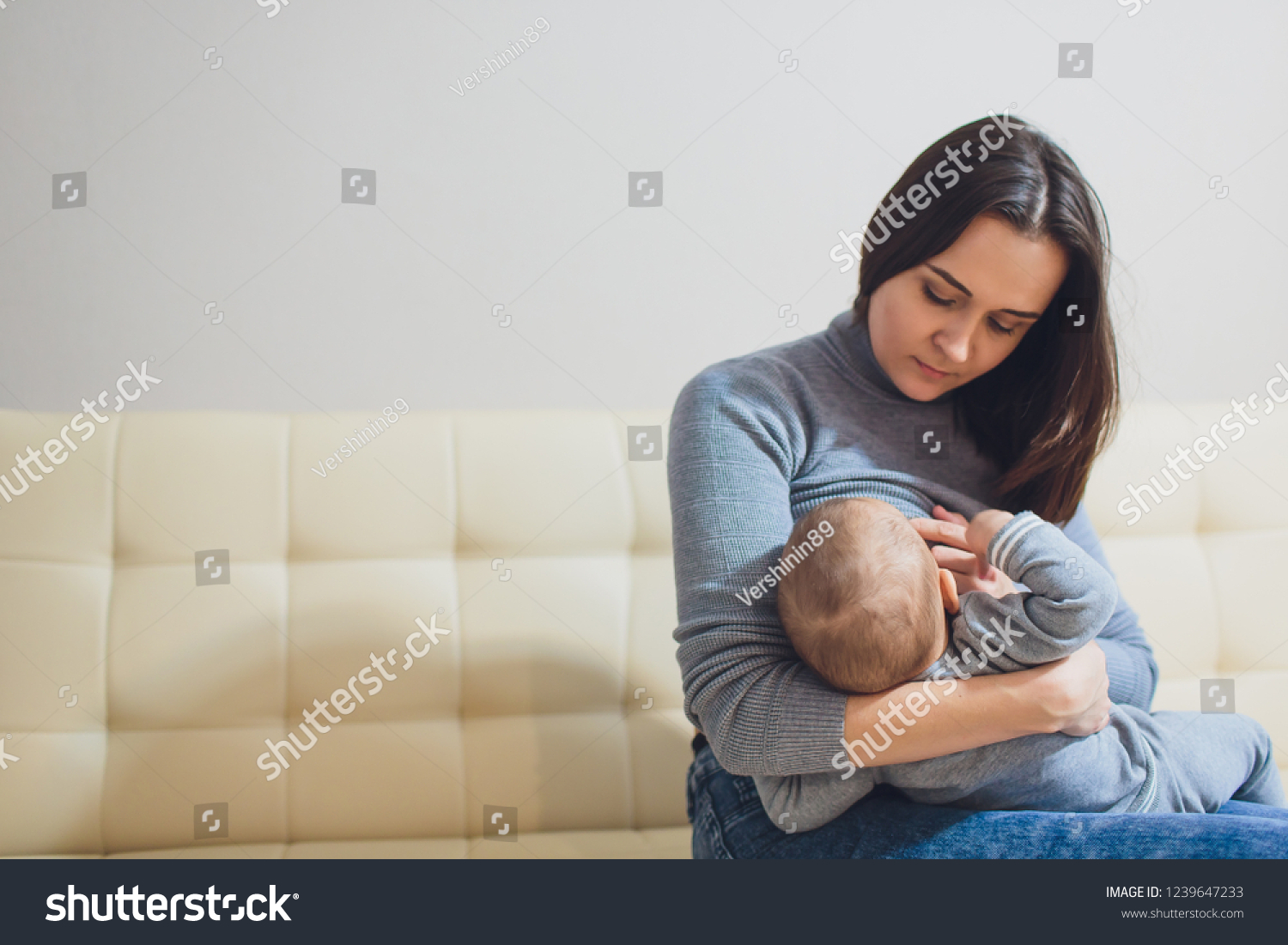 Baby Eating Mothers Milk Mother Breastfeeding Stock Photo 1239647233 ...