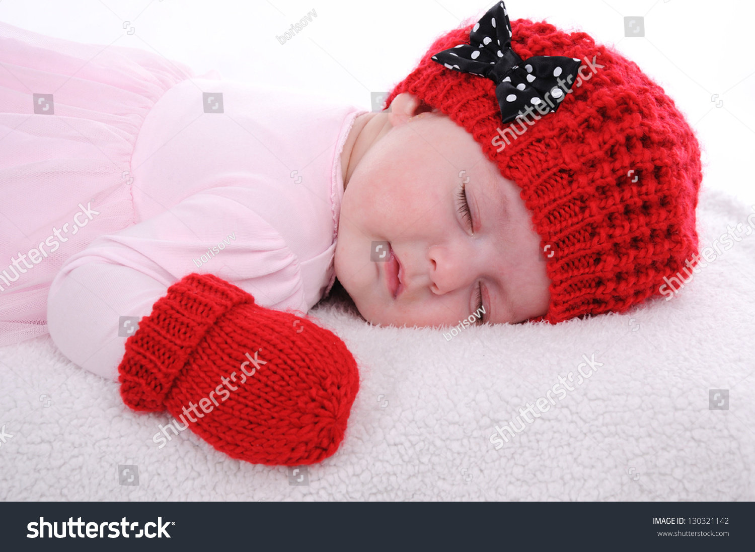 baby red hat and mittens