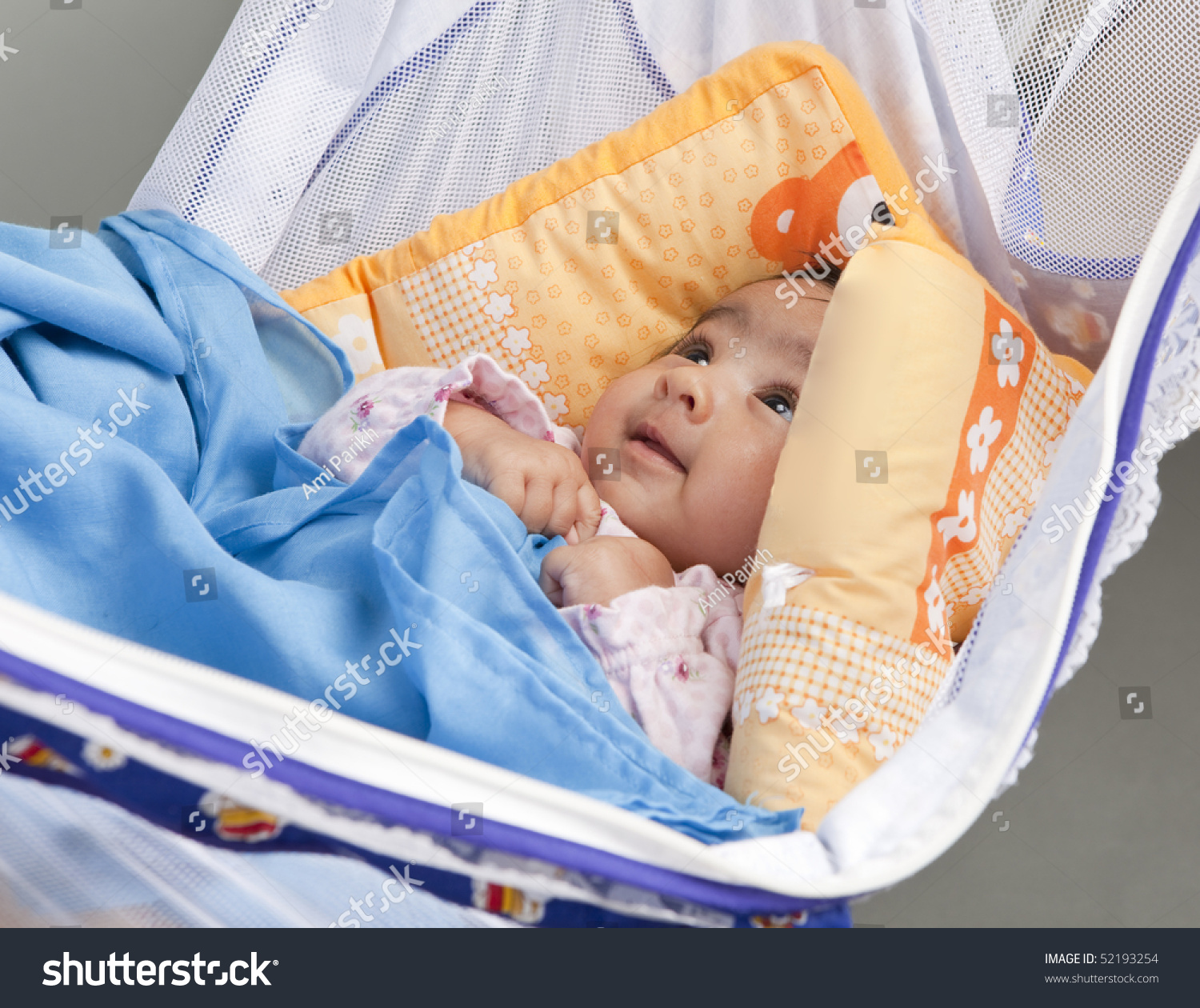 Baby Girl Sleeping In A Traditional Cradle Stock Photo 52193254 ...