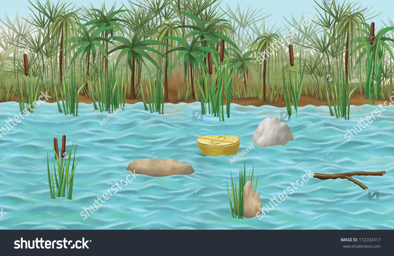 Baby Papyrus Basket Swims Nile Set Stock Illustration 172202417