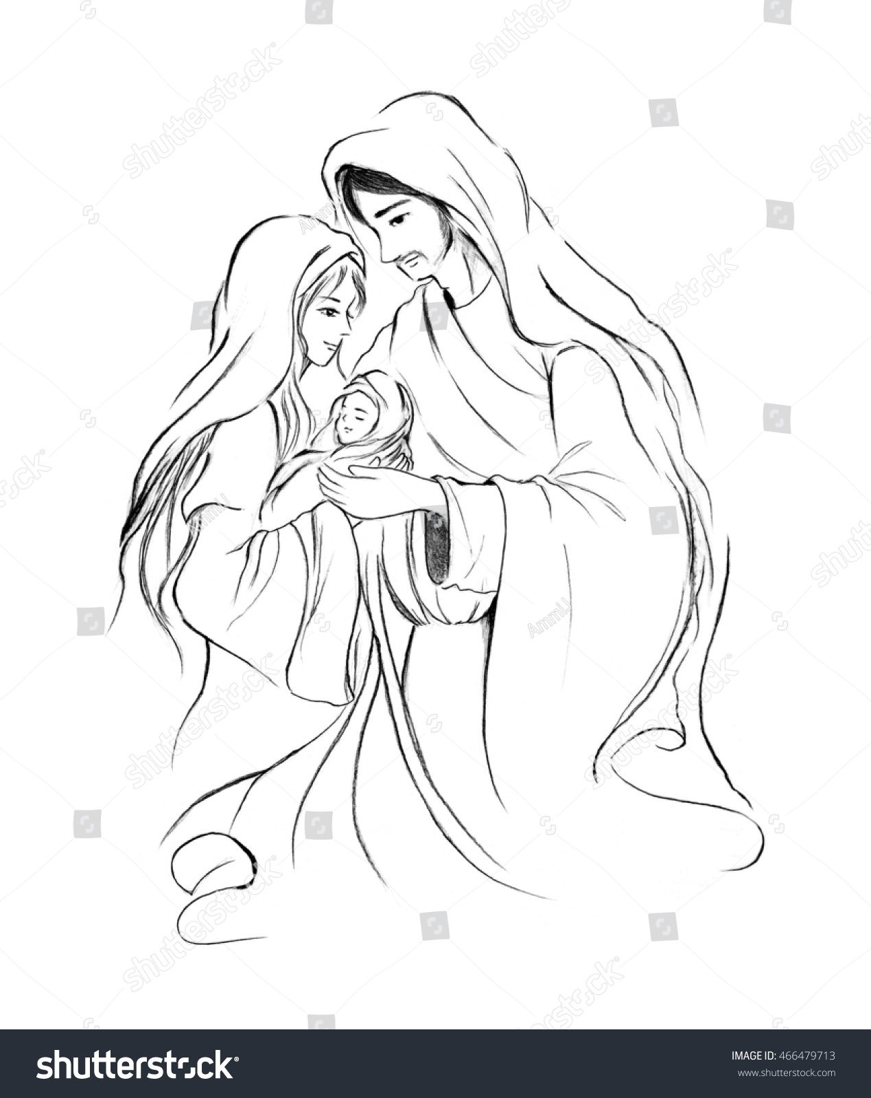 Baby Jesus Mary Joseph Abstract Line Stock Illustration 466479713 ...