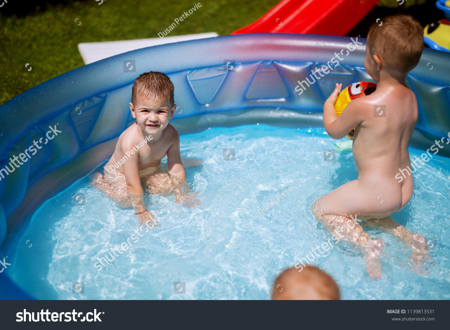Baby Kids Playing Baby Pool Backyard Stock Photo Edit Now 1139813531