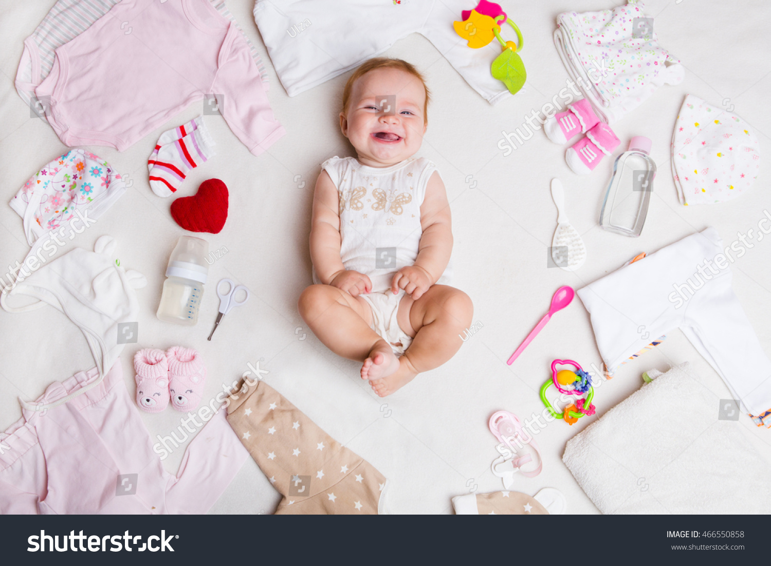 Baby On White Background Clothing Toiletries Stock Photo 466550858 ...