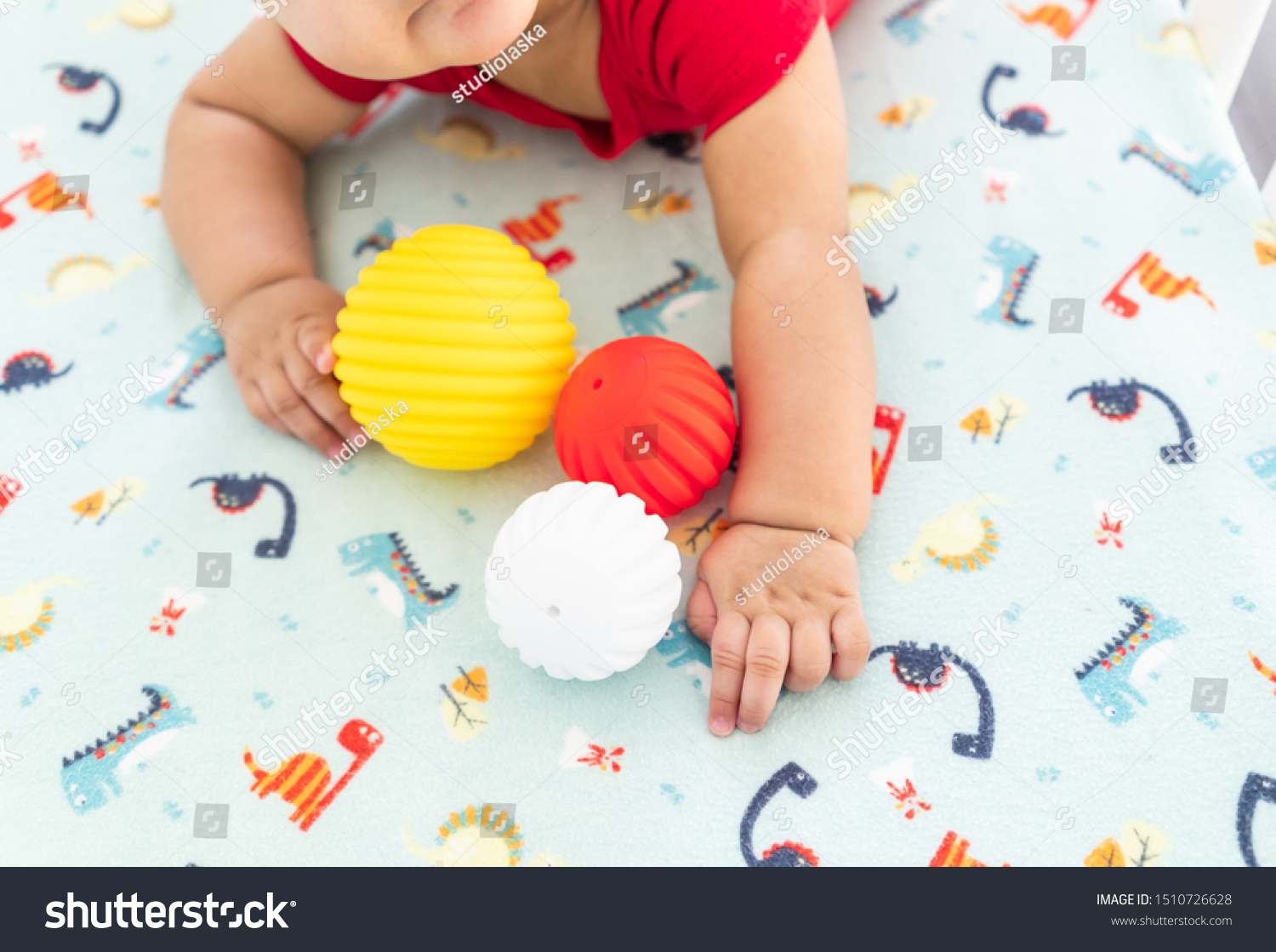 Baby Playing Colorful Toy Rubber Balls Stock Photo Edit Now