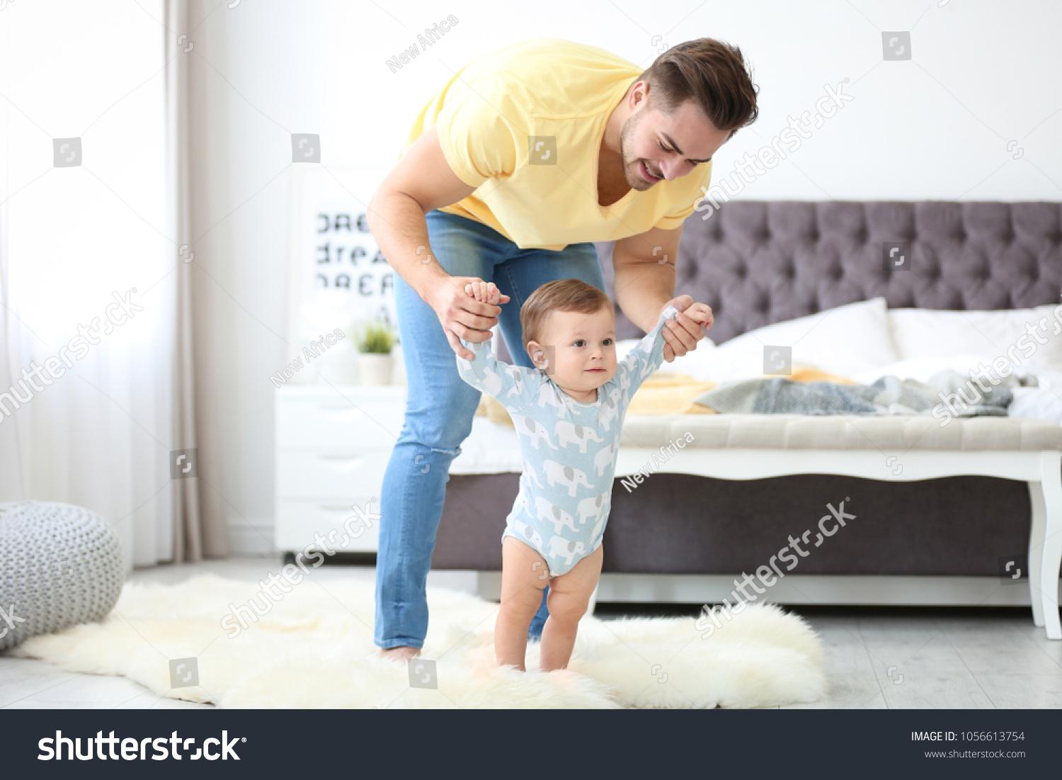 Baby Taking First Steps Fathers Help Stock Photo 1056613754 | Shutterstock