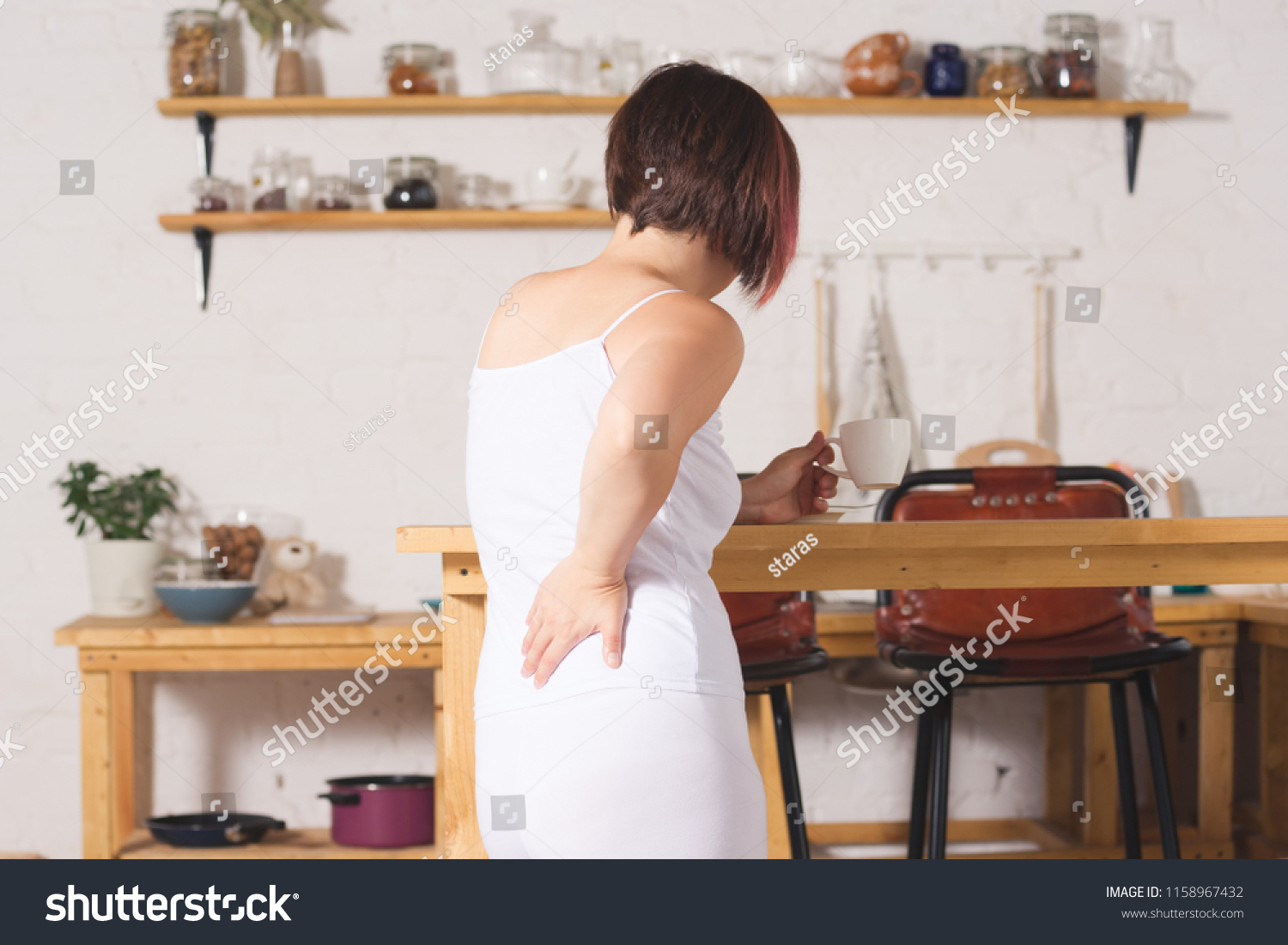 Back Pain Kidney Inflammation Woman Suffering Stock Photo 1158967432