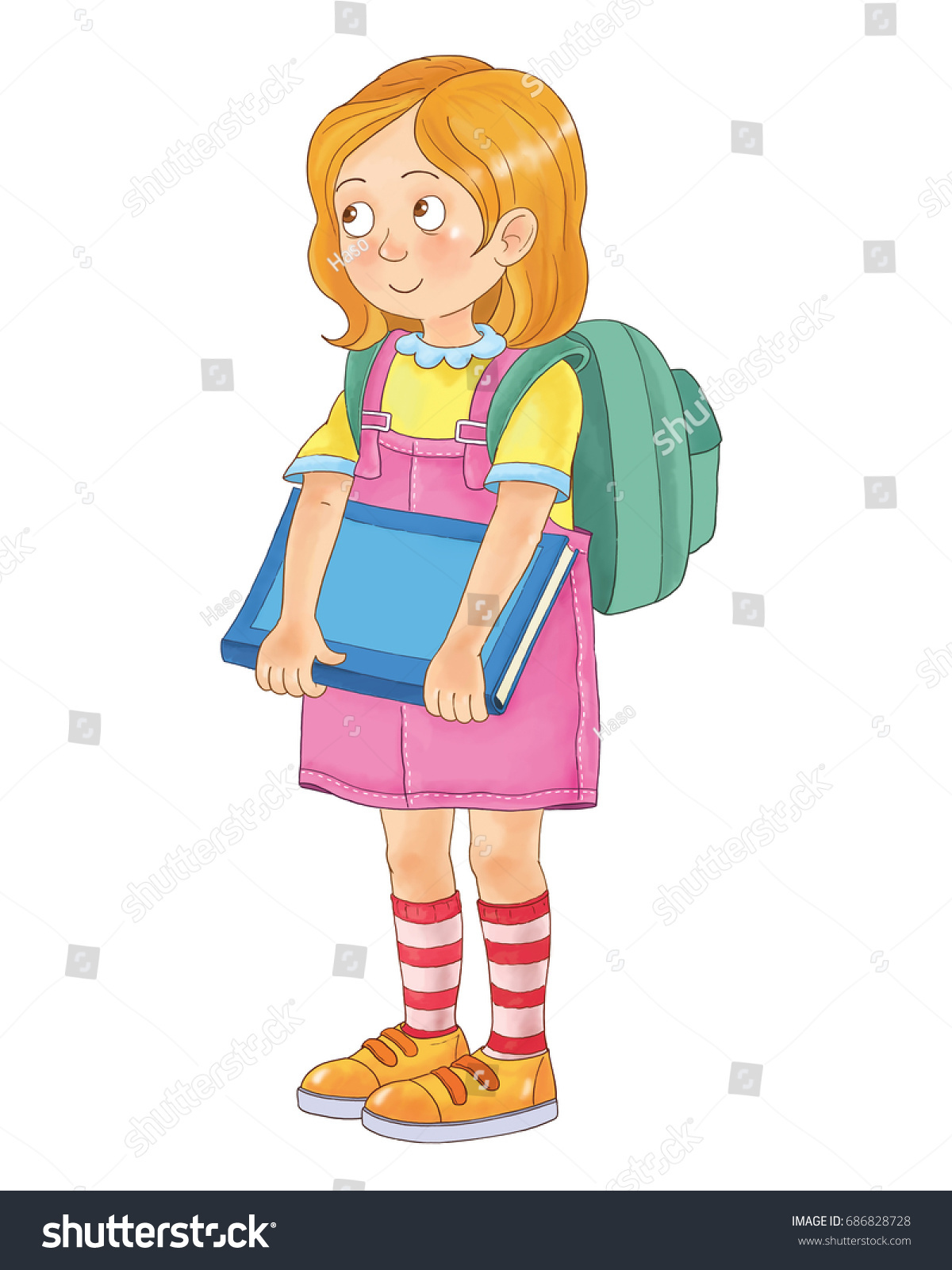 Back Schoola Cute Girl Ready School Stock Illustration