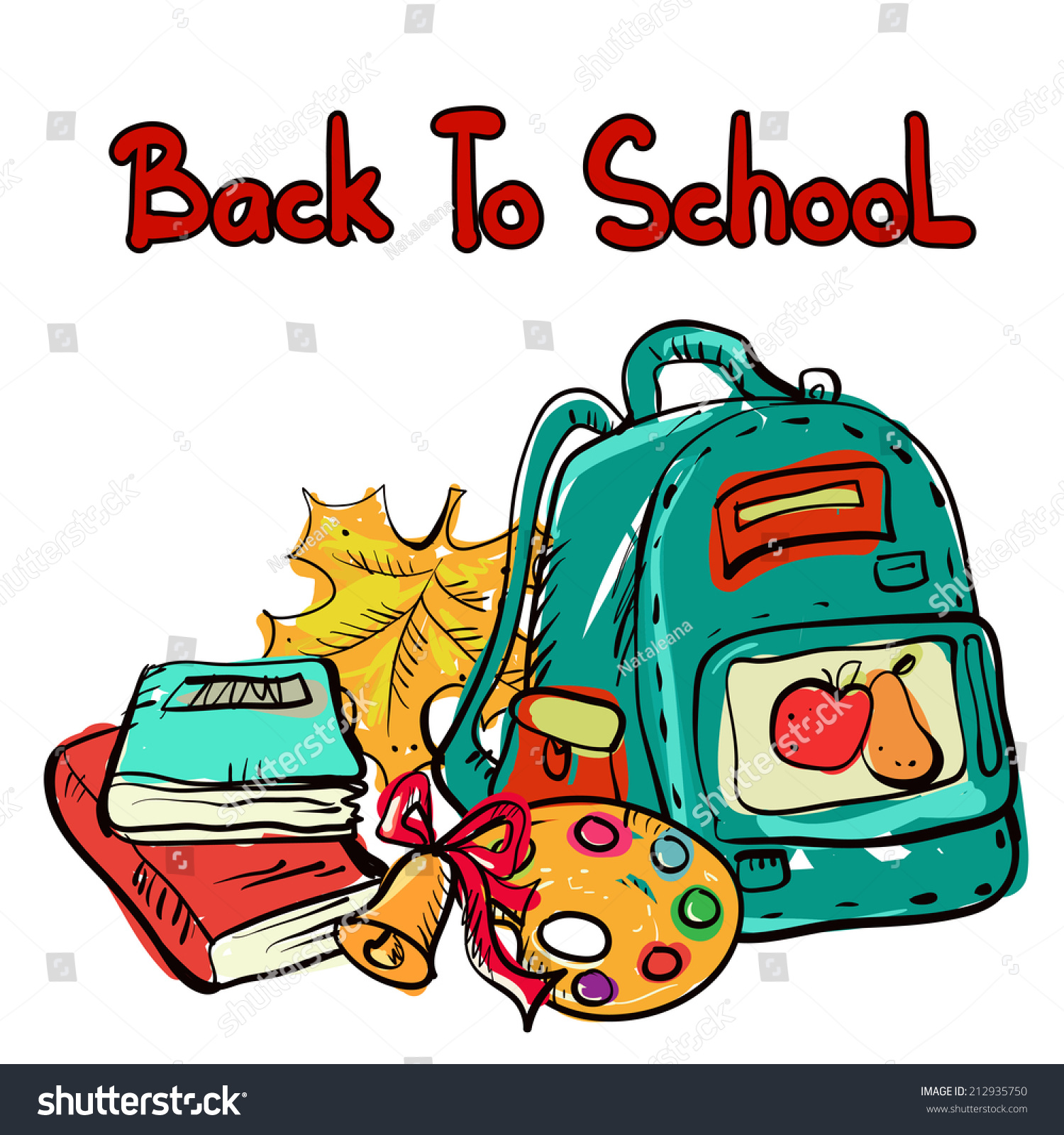 Back School Cartoon Art Drawing Set Stock Illustration