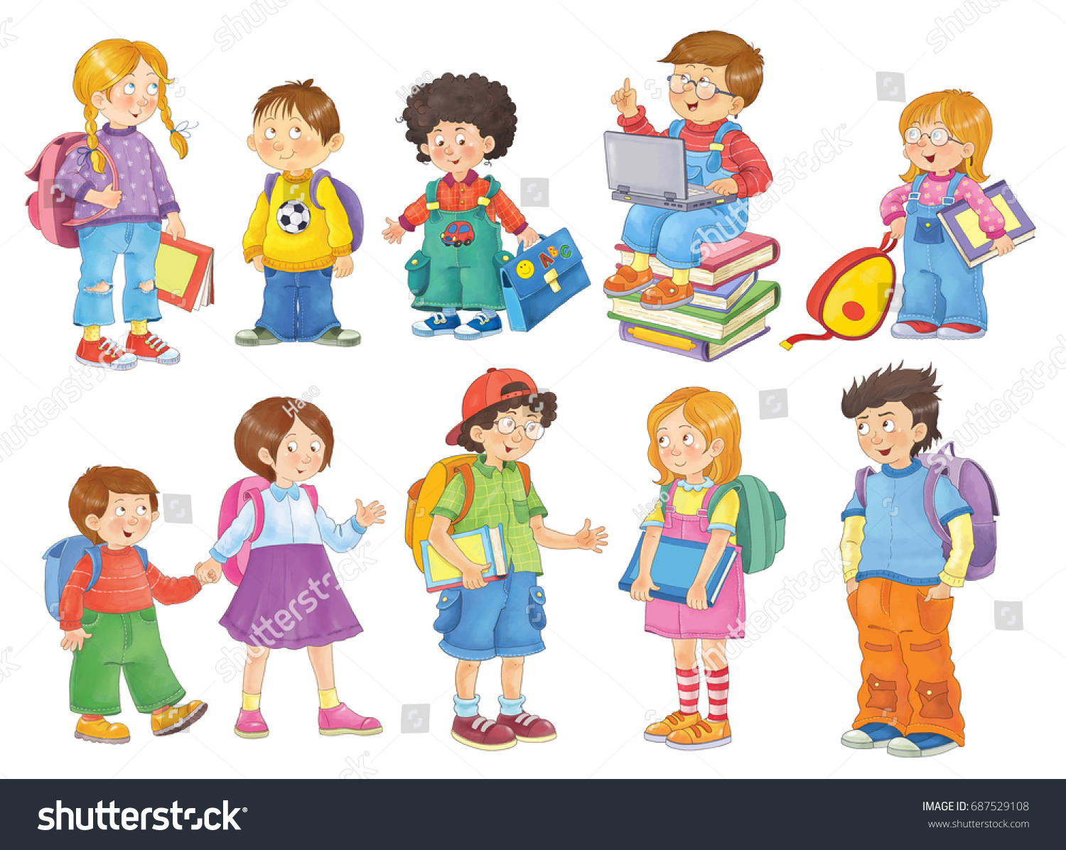 Back School Cute Schoolchildren Ready School Stock Illustration