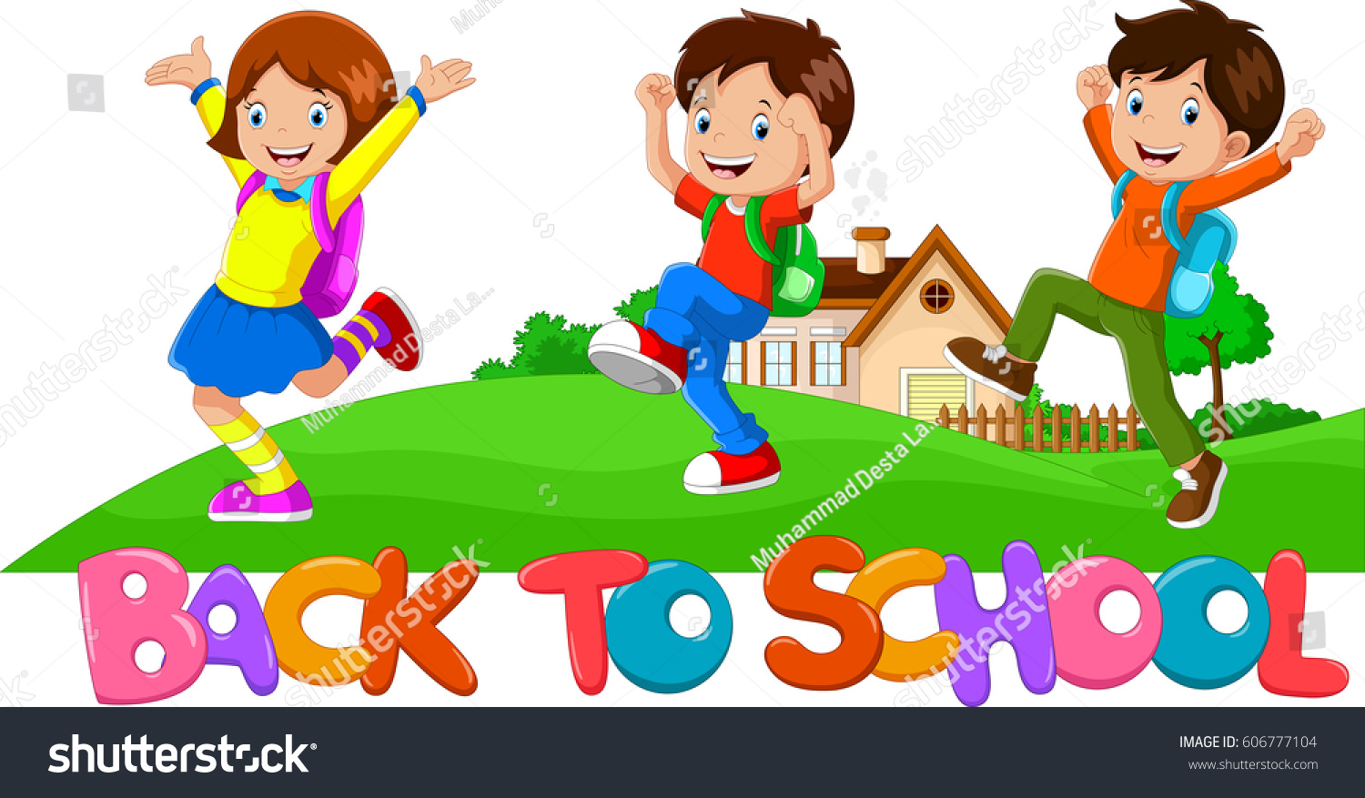 Back School Happy Kids Going School Stock Illustration 606777104 ...