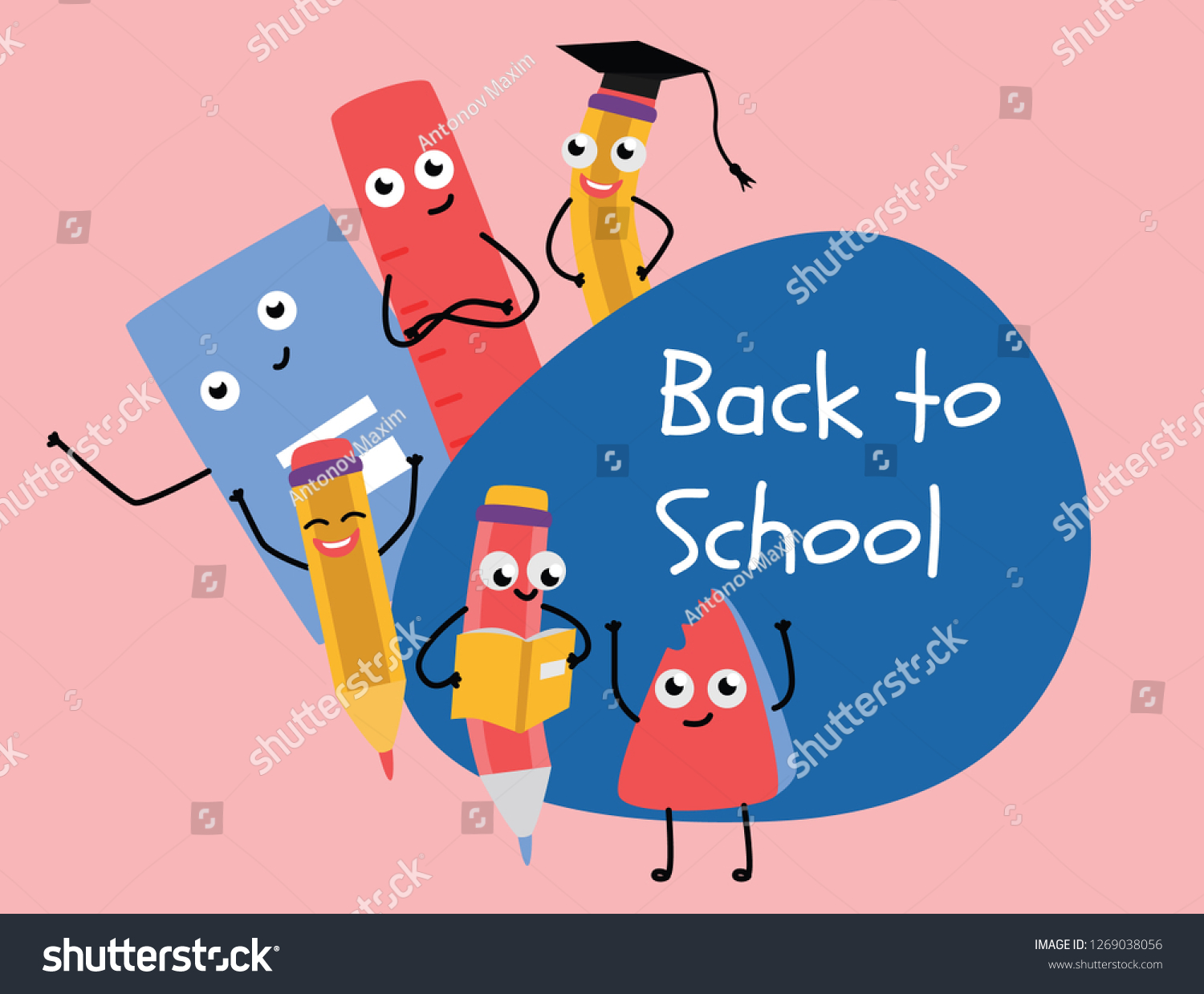 Back School Poster Template Cute Pencil Stock Illustration 1269038056