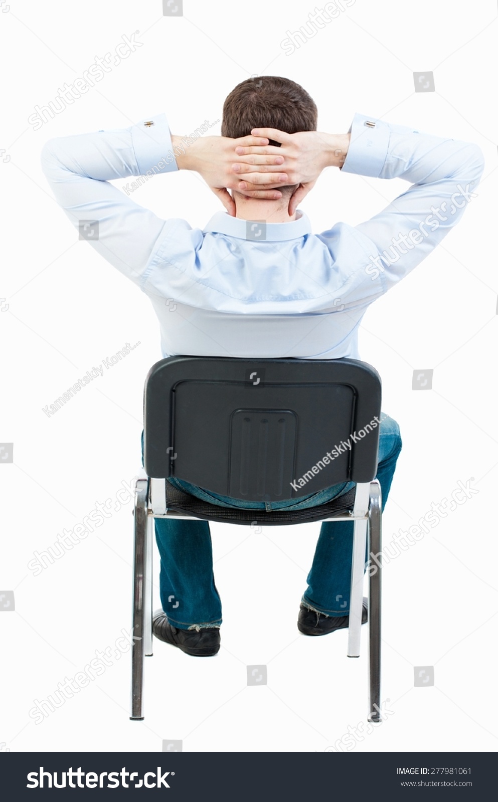 Back View Of Business Man Sitting On Chair. Businessman Watching. Rear ...