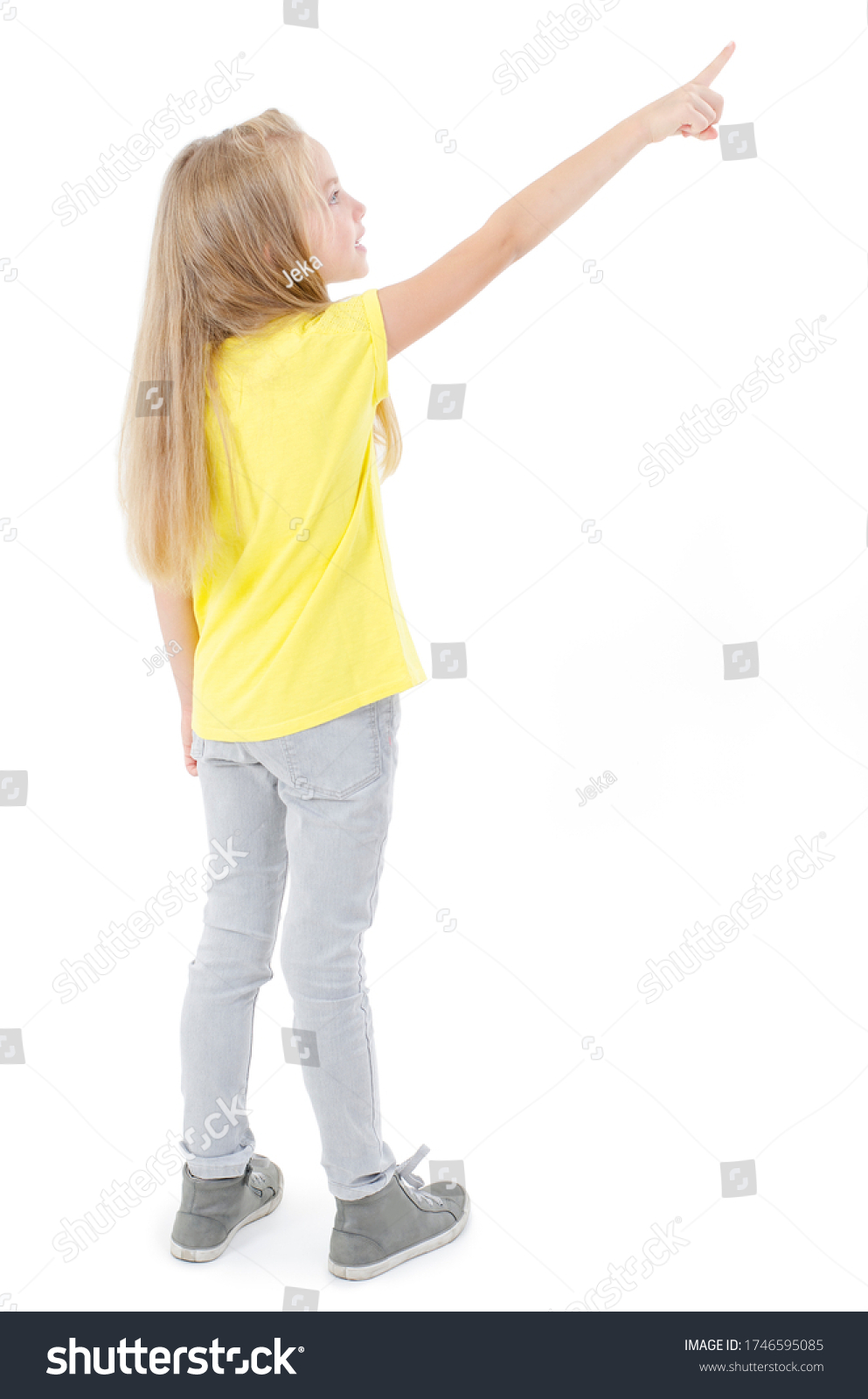 Back View Little Girl Points Wall Stock Photo 1746595085 | Shutterstock
