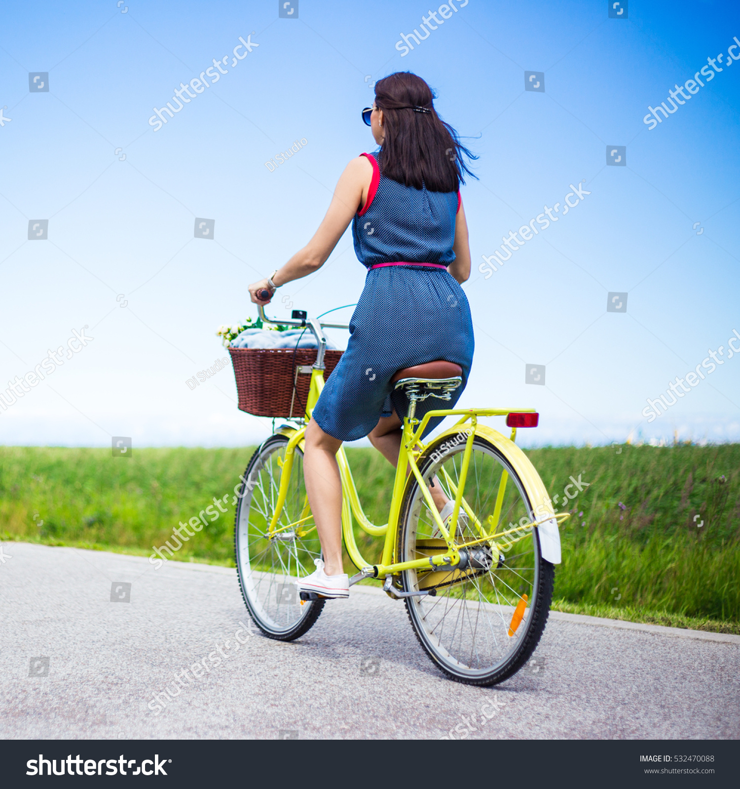 Back View Woman Riding Vintage Bicycle Stock Photo 532470088 | Shutterstock