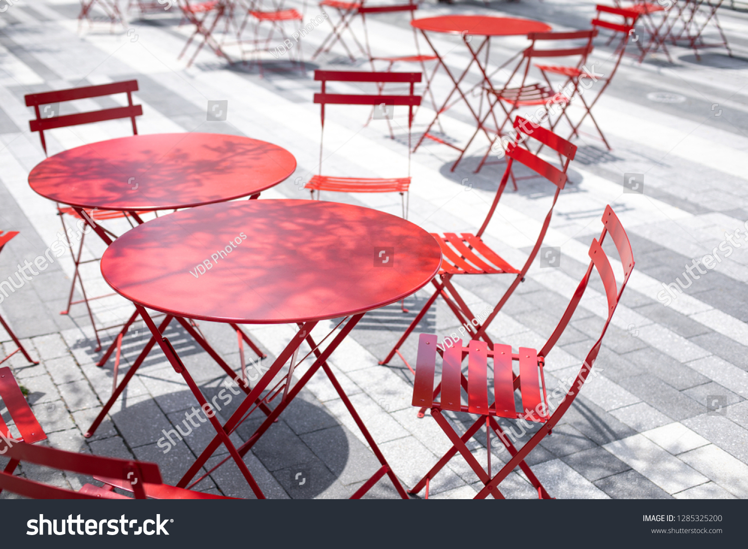 Background Red Metal Patio Furniture Tables Stock Photo Edit Now 1285325200