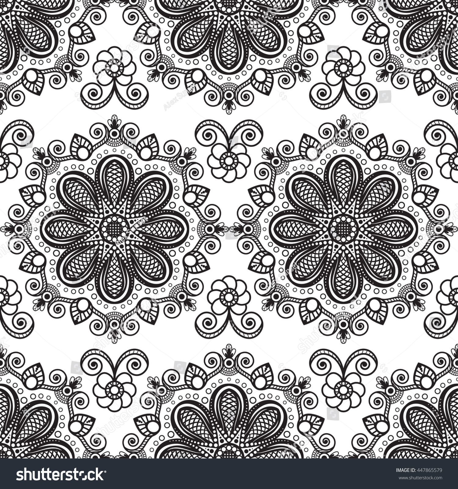 Background Black White Mehndi Seamless Lace Stock Illustration 447865579