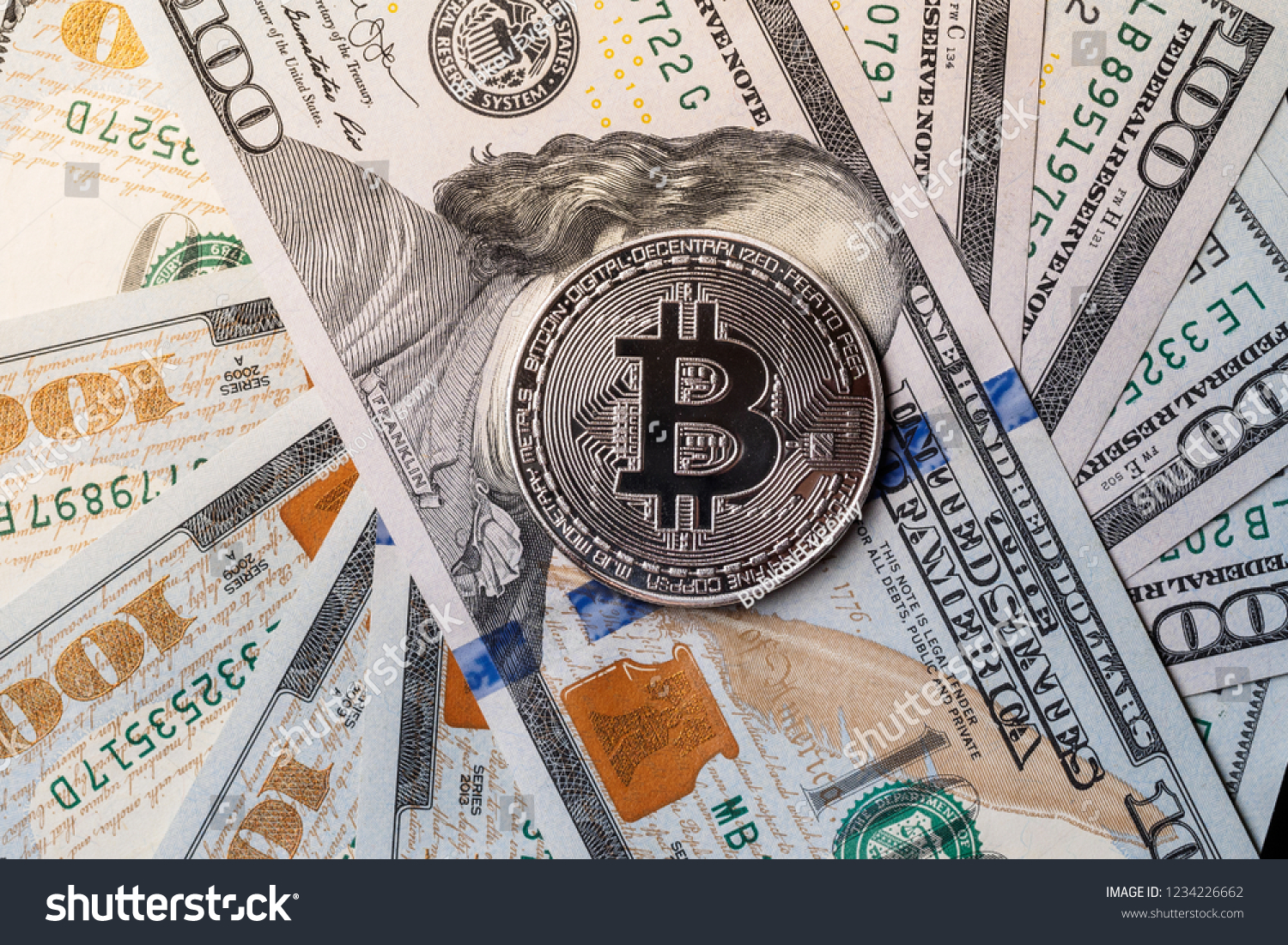 Background Crypto Bitco!   in Dollars Symbolic Coins Stock Photo Edit - 